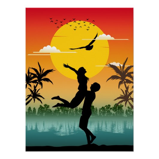 Sunset Silhouette Lover Summer Vibes Romantisches Poster (Vorderseite)