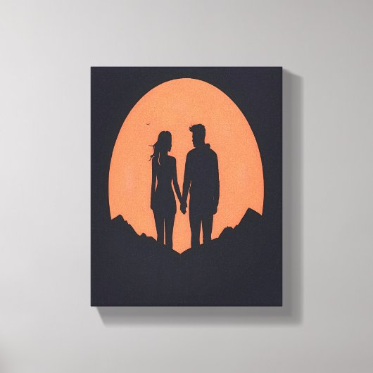 Sunset Silhouette Luple Minimalistische Liebe Art Leinwanddruck (Vorderseite)