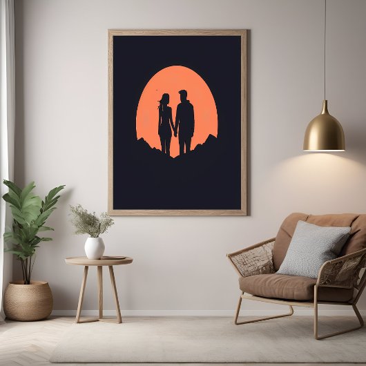 Sunset Silhouette Luple Minimalistische Liebe Art Poster