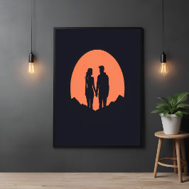 Sunset Silhouette Luple Minimalistische Liebe Art Poster