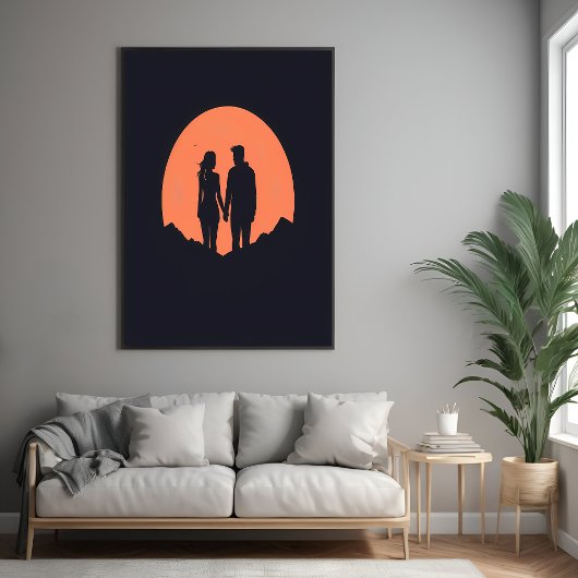 Sunset Silhouette Luple Minimalistische Liebe Art Poster