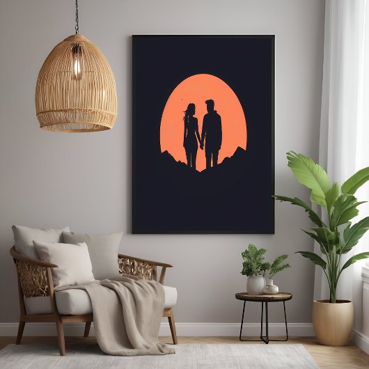Sunset Silhouette Luple Minimalistische Liebe Art Poster