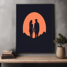 Sunset Silhouette Luple Minimalistische Liebe Art Poster