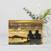 Sunset Silhouette Mountain Lake Wedding Invitation Einladung (Stehend Vorderseite)