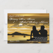 Sunset Silhouette Mountain Lake Wedding Invitation Einladung (Vorderseite)
