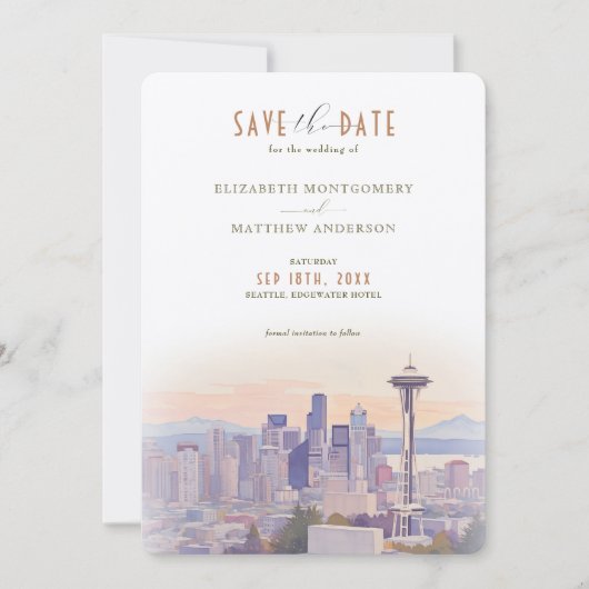 Sunset Silhouette Seattle Rett-the-Date Einladung (Vorderseite)