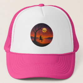 Sunset Silhouette Swing Art Trucker Hat Truckerkappe