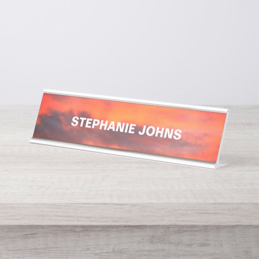 Sunset Sky Foto Custom Clouds Orange Cool Schreibtischnamensplakette (Vorderseite )