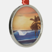 Sunset Sky, Palms & Ocean Silbernes Ornament (Rechts)