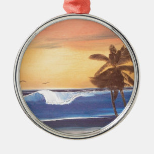 Sunset Sky, Palms & Ocean Silbernes Ornament