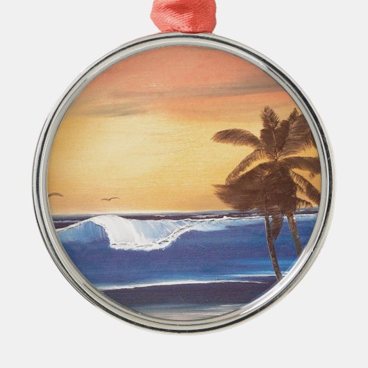 Sunset Sky, Palms & Ocean Silbernes Ornament (Vorne)