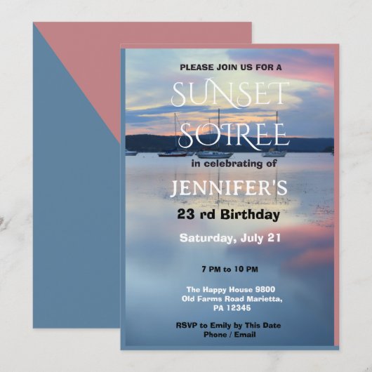 Sunset Soiree Geburtstagsfeier Einladung (Vorne/Hinten)