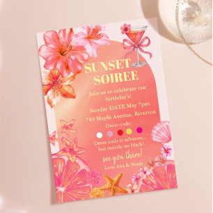 Sunset Soiree Rosa Schleife Cocktail Zitrus Geburt Einladung