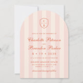 Sunset Spritz Stripes Monogram Wappen Hochzeit Einladung (Vorderseite)