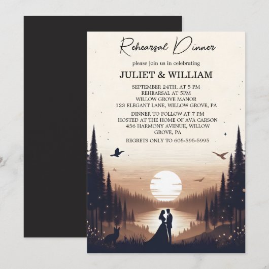 Sunset Stars Moon Cloud Twilight Probe Abendessen Einladung (Vorne/Hinten)