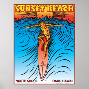 SUNSET STRAND HAWAII SURFBREAK SURFEN POSTER