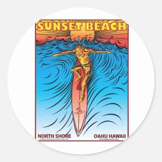 SUNSET STRAND HAWAII SURFEN RUNDER AUFKLEBER (Vorderseite)