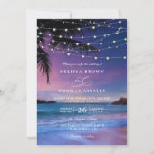 Sunset String Light Tropical Beach QR Code Wedding Einladung (Vorderseite)