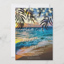 Sunset String Lights Beach Einladung zur Hochzeit