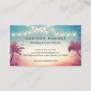 Sunset String Lights Palm Outdoor Event Planner Visitenkarte