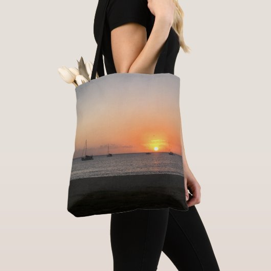 Sunset Sun Sailboats Sea Tropical Caribbean Tasche (Von Nahem)