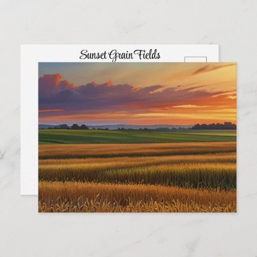 Sunset Sunrise Gran Field Colorful Watercolor Art Postkarte (Vorne/Hinten)