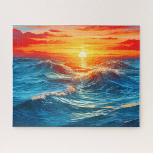 Sunset Sunrise Sundown Ocean Waves Naturemeer Puzzle