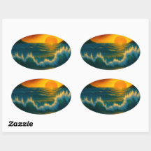 Sunset Surf – Kühne Ozeanwellen-Kunstaufkleber