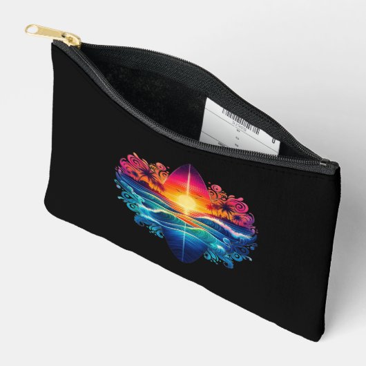 Sunset Surfboard Curls Zippered Pouch Zubehörtasche (Offen)