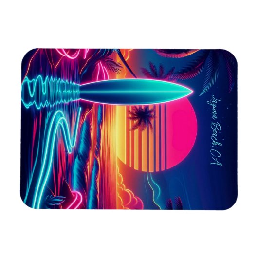 Sunset Surfboard Neon Lights- Magnet (Horizontal)