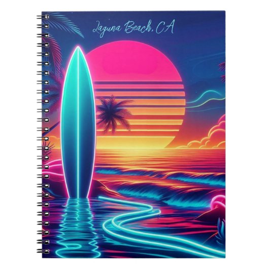 Sunset Surfboard Neon Lights- Notizblock (Vorderseite)