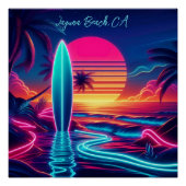 Sunset Surfboard Neon Lights- Poster (Vorderseite)