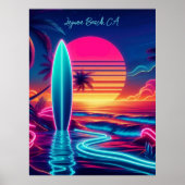Sunset Surfboard Neon Lights- Poster (Vorne)