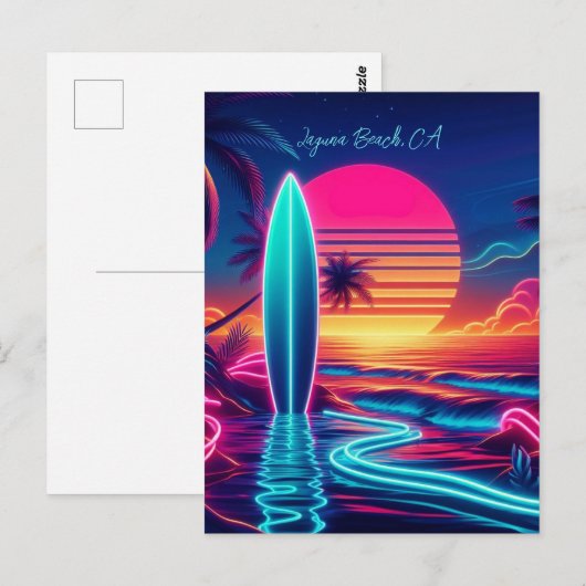 Sunset Surfboard Neon Lights- Postkarte (Vorne/Hinten)