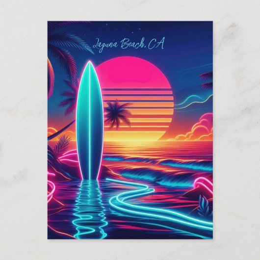 Sunset Surfboard Neon Lights- Postkarte (Vorderseite)