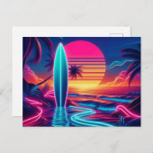 Sunset Surfboard Neon Lights Postkarte (Vorne/Hinten)