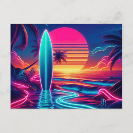 Sunset Surfboard Neon Lights Postkarte