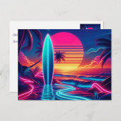 Sunset Surfboard Neon Lights Postkarte (Vorne/Hinten)