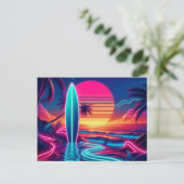 Sunset Surfboard Neon Lights Postkarte (Stehend Vorderseite)