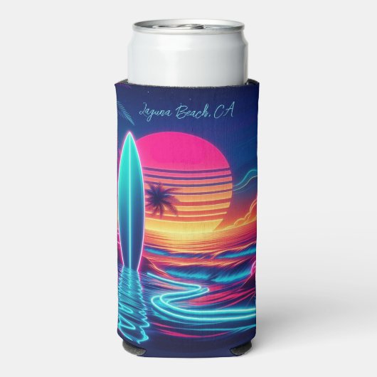 Sunset Surfboard Neon Lights- Selters Dosenkühler (Seltzer Rückseite)