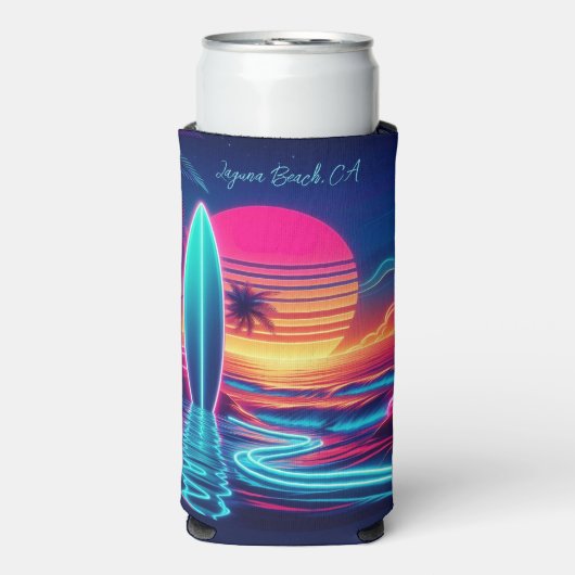 Sunset Surfboard Neon Lights- Selters Dosenkühler (Seltzer Vorderseite)