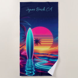 Sunset Surfboard Neon Lights- Strandtuch