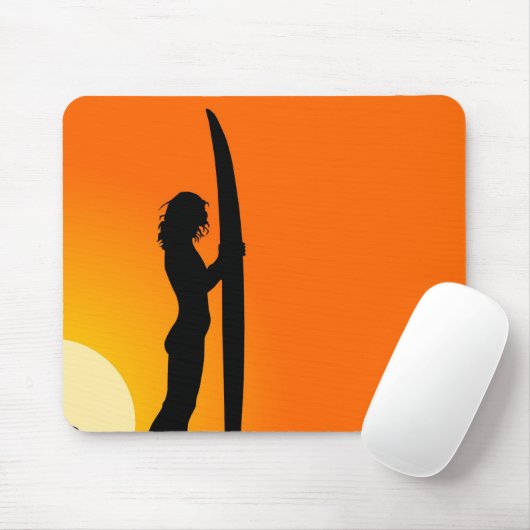 Sunset Surfer Girl mit Surfbrett Mousepad (Mit Mouse)