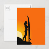 Sunset Surfer Girl mit Surfbrett Postkarte (Vorne/Hinten)