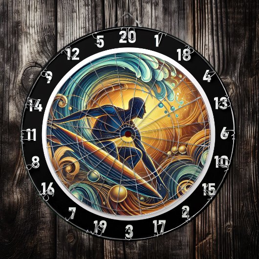 Sunset Surfer on Wave Wall Art Dartscheibe