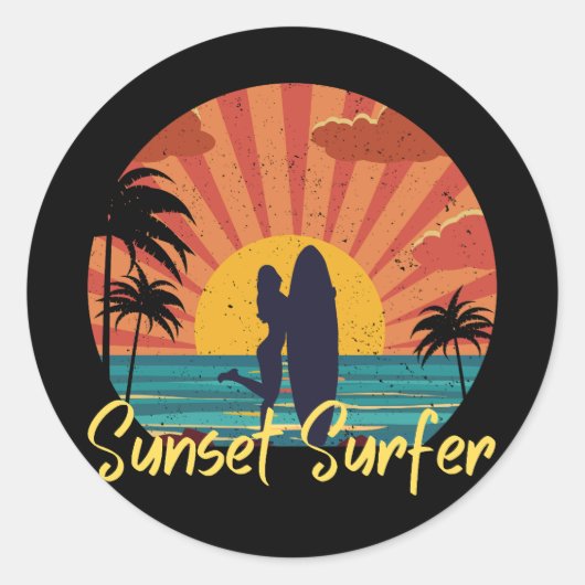 Sunset Surfer Runder Aufkleber (Vorderseite)