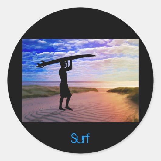 Sunset Surfer Sand & Wolken Runder Aufkleber (Vorderseite)