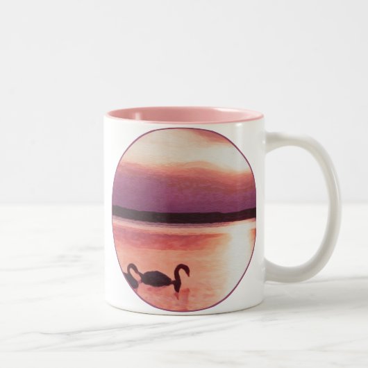 Sunset Swans Zweifarbige Tasse (Rechts)