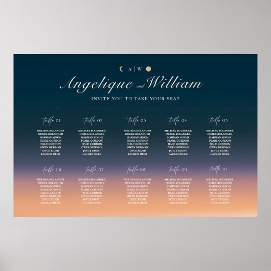 Sunset to Moonrise Wedding Seating Chart Poster (Vorne)