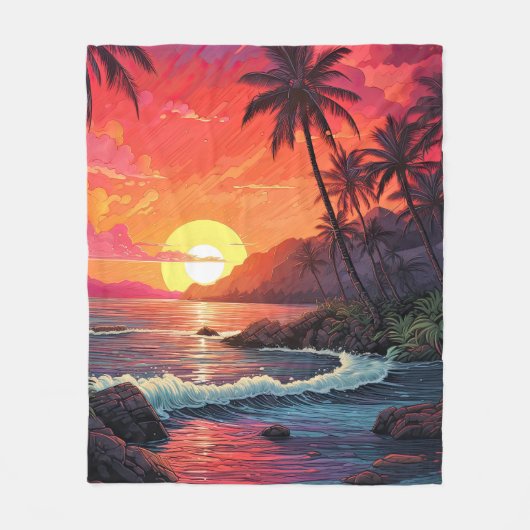 Sunset Tropical Beach Paradise Island  Fleecedecke (Vorderseite)